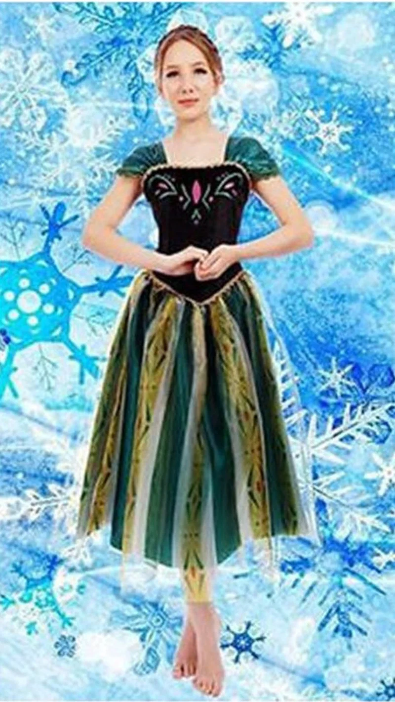 Elsa&Anna Birthday Fashion Ice Snow Queen Party Costume Cosplay Carnival Dress Adult Girls Lady Cinderella Snow White Princess