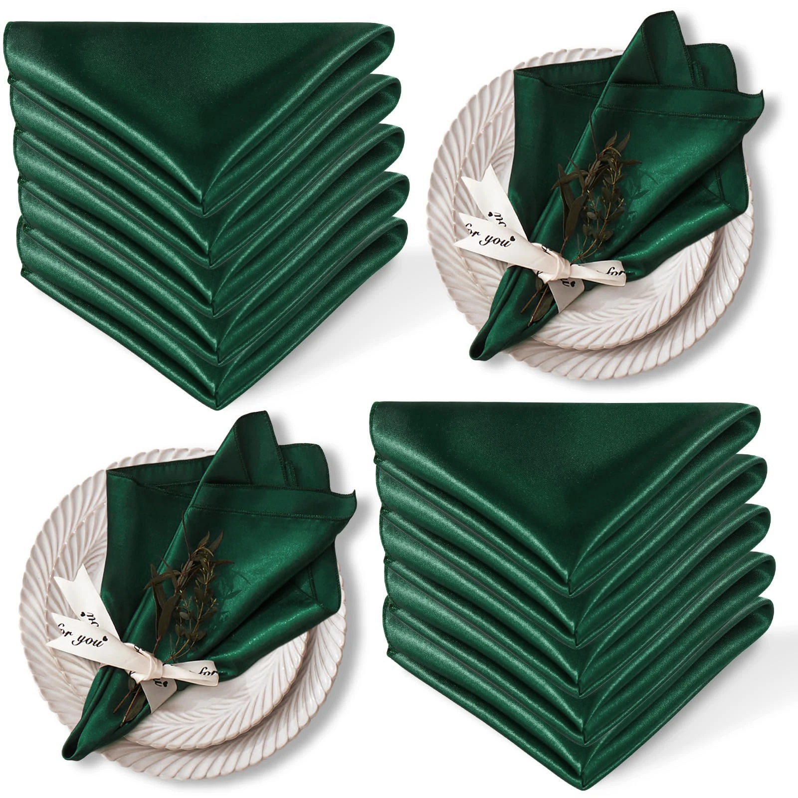 

50PCS 30x30cm Wedding Dark Green Satin Napkin Soft Table Napkins for Romantic Christmas Party Dinner Table Decoration