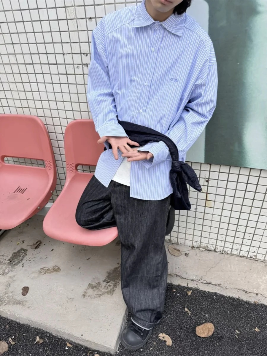 

Мужская повседневная свободная повседневная куртка в американском стиле ретро с вышивкой в синюю полоску, весенне-осенняя новинка Sle