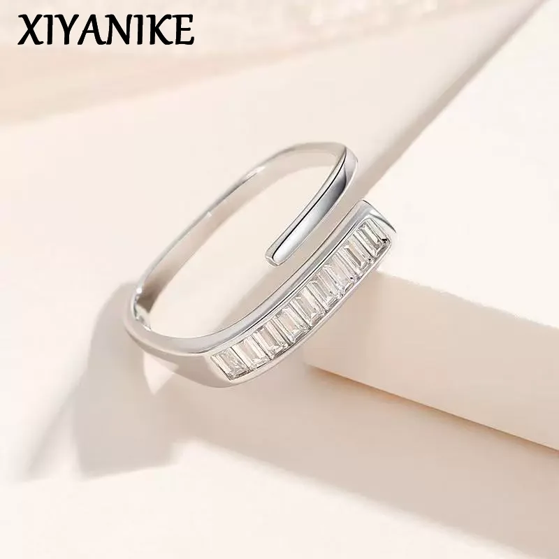 

XIYANIKE Sparkling Zircon Square Adjustable Open Rings For Women Minimalist Fashion New Jewelry Gift Party Wholesale anillos