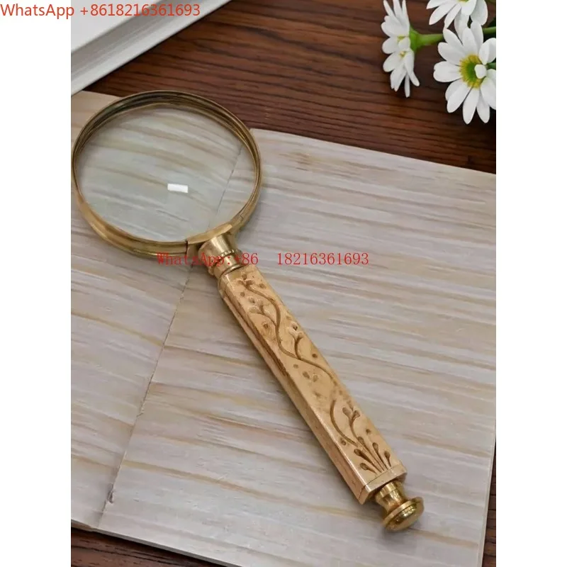 Imported Brass Hand-held Magnifying Glass Measurement Drawing Reading Appraisal Study Decoration Desktop Ornament
