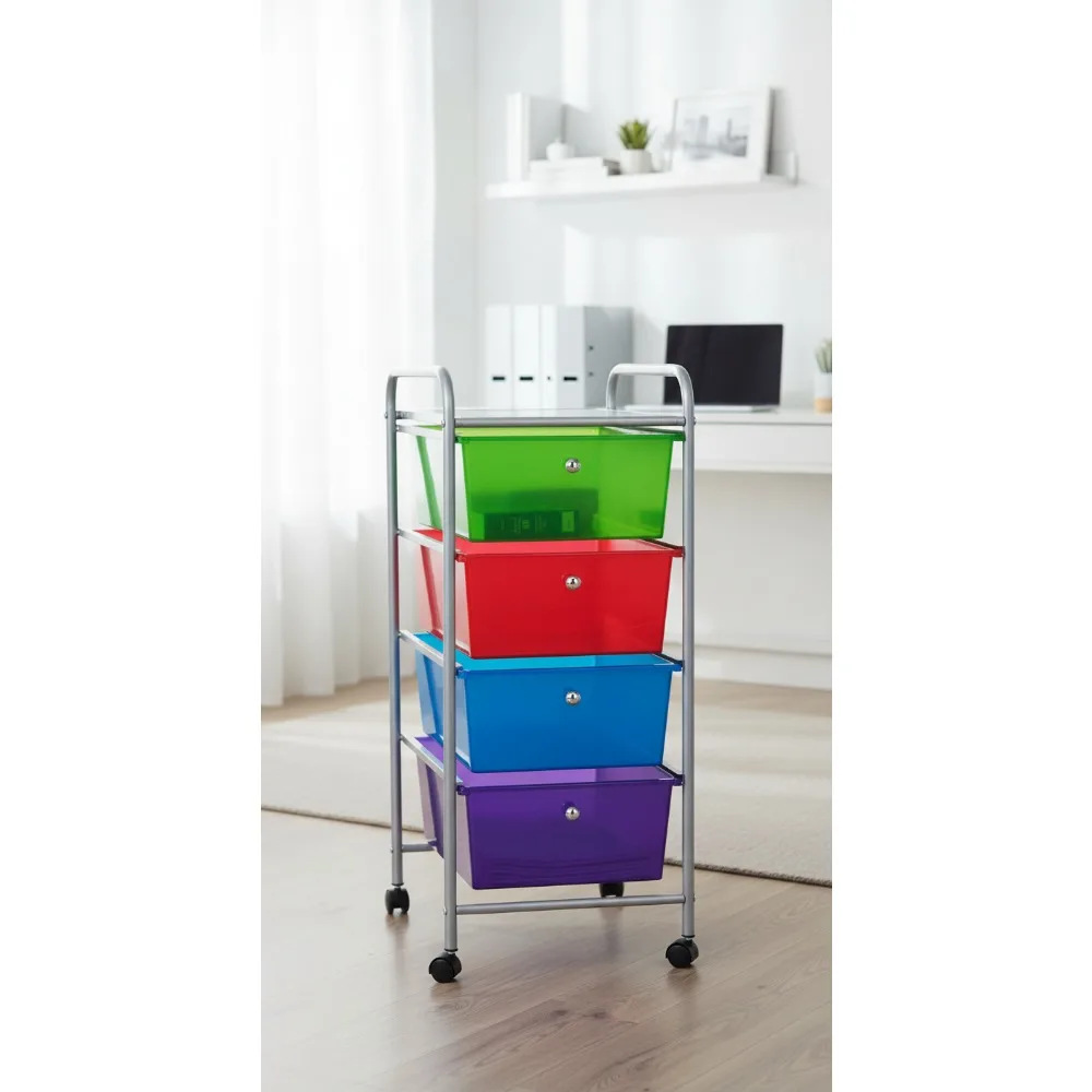 Multi-Color Rolling Utility Cart with 4 Drawers, Metal Frame Craft Storage for Kitchen Office, 12.75x15.25x30 Inches