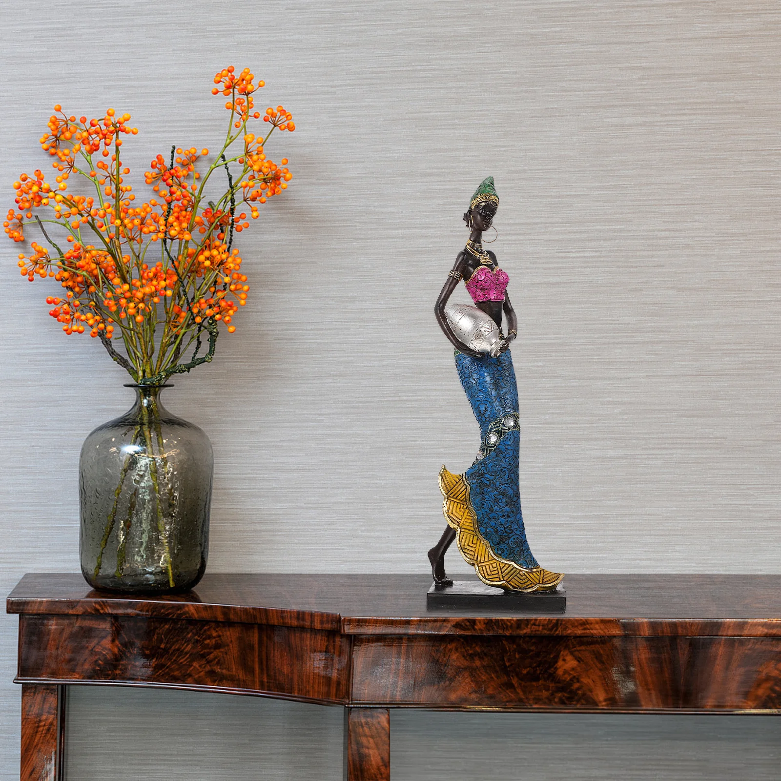 

African Lady Statue Sculpture Retro Decor Desktop Adornment Decoration Ornament