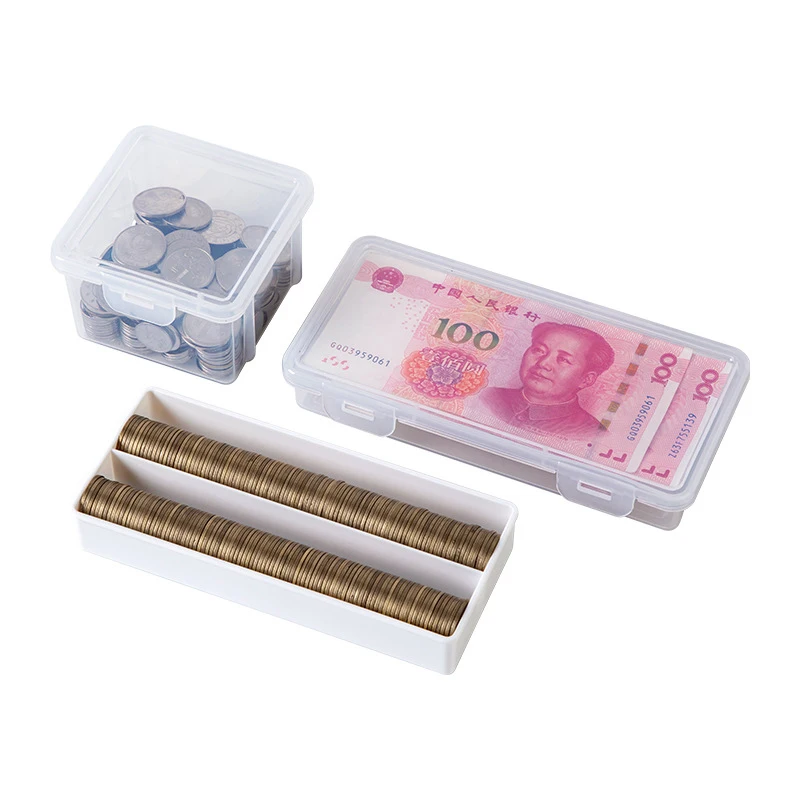 1 Pcs Transparent Plastic Banknote Coin Organizer With Lid And Divider Multifunctional Postcard Card Storage Box