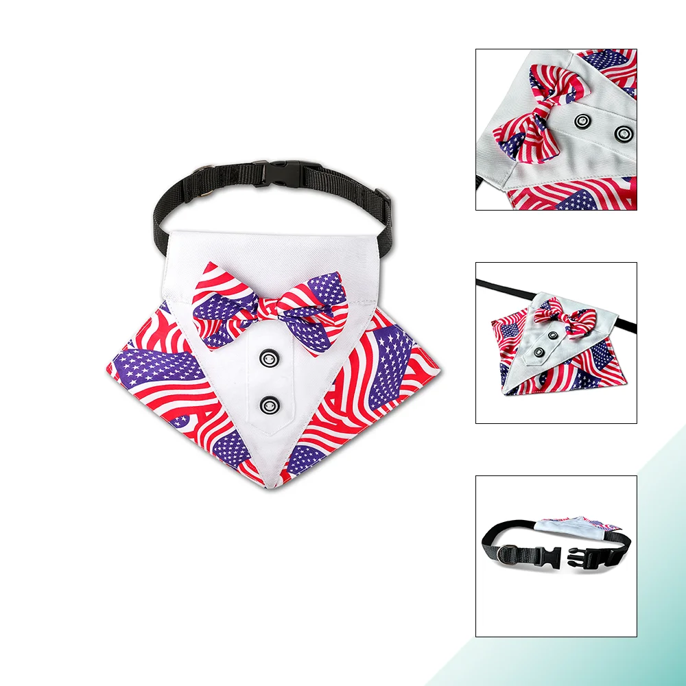 ONGODOG  American Flag Triangular Tie Bandage Dog Bandana Handsome Bow Tie Pet for Small Medium Large Dogs Golden Corgi