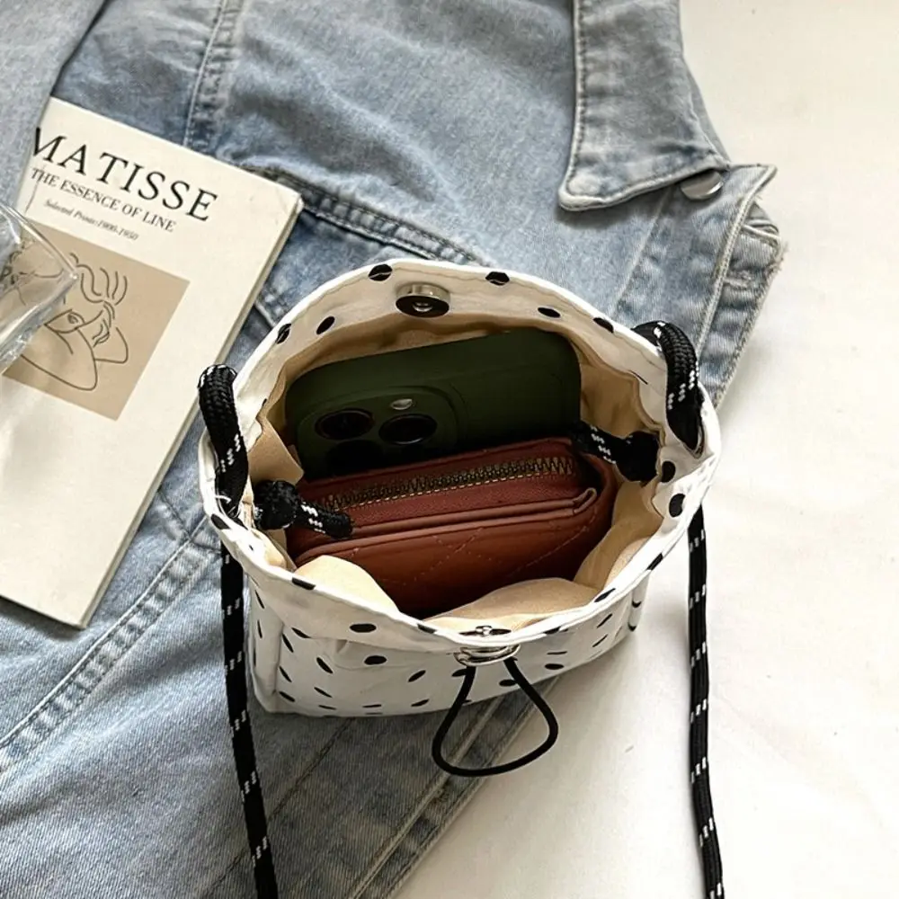 Polka Dot Pattern Crossbody Bag Adjustable Shoulder Straps Lightweight Shoulder Bag Drawstring Closure Message Bag Daily Commute