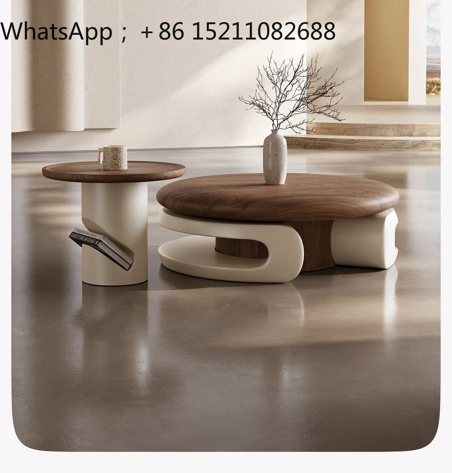 LLY log wind design storage round coffee table combination best-selling retro coffee table