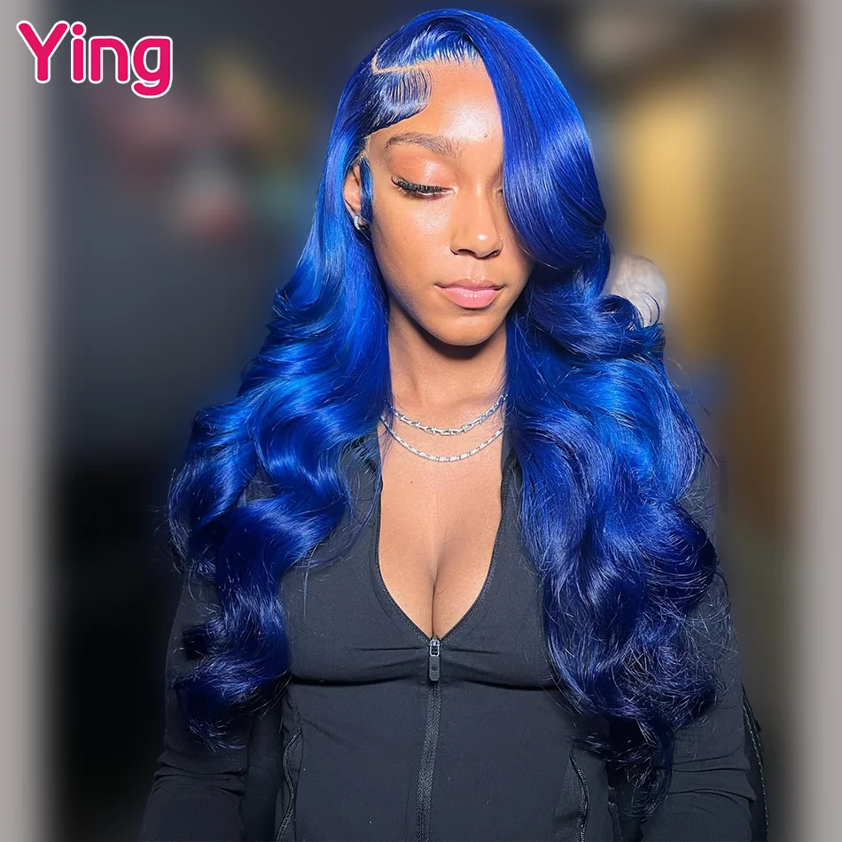 Ocean Blue Colored 200% Body Wave 13x4 13x6 Lace Frontal Human Hair Wig PrePlucked Brazilian Remy Ready Go Wigs For Black Women