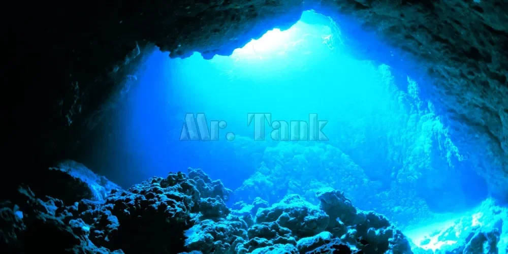 Mr.Tank 3D Effect Underwater Sunlight Rays Cave Aquarium Background Sticker Static Cling Film Fish Tank Backdrop Decorations