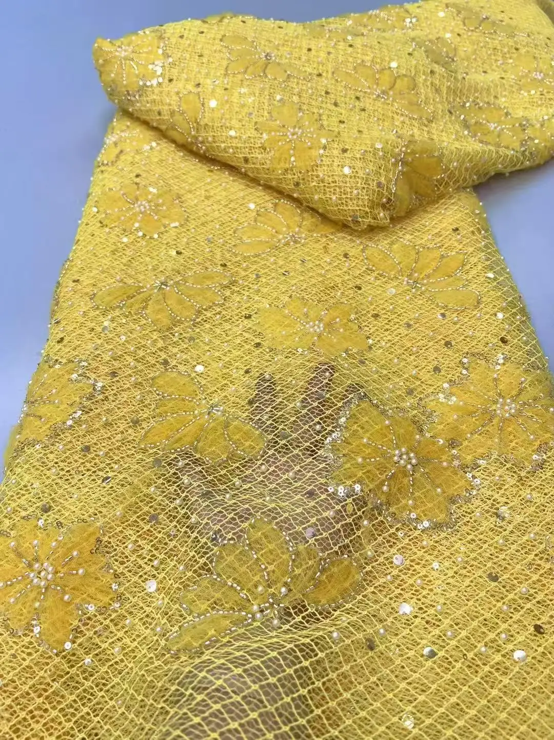 

2025 African Tulle Lace Fabric Newest Beads French Mesh Lace Fabric Sequins High Quality Net Mesh Lace Fabric for Dress Sewing