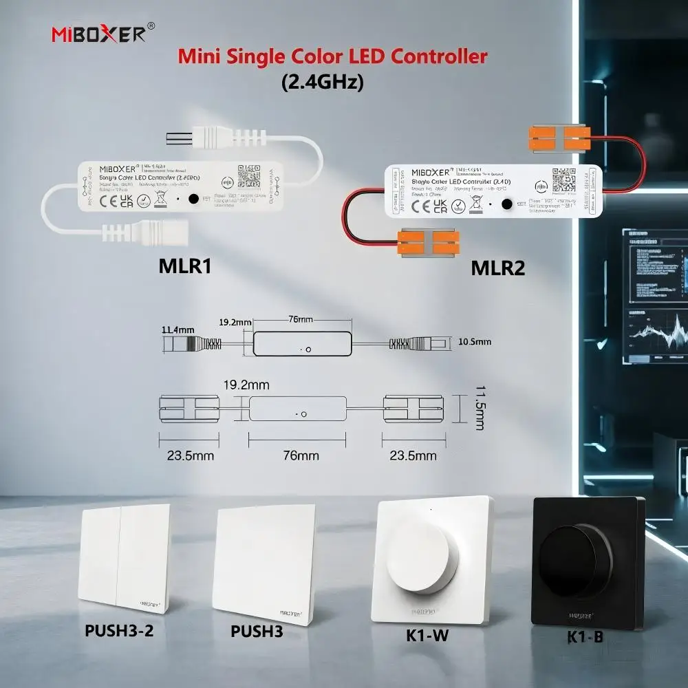 Miboxer MLR1 MLR2 K1 RUSH3 DC12-24V Mini 2.4GHz RF Wireless Remote Dimmer for 2835 5050 Single Color Strip Light LED Controller