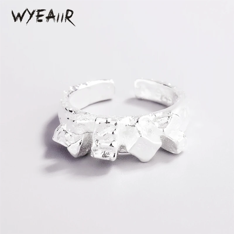 

WYEAIIR 925 Sterling Silver Simple Shiny Cool Rock Fine Jewelry Resizable Opening Female Ring