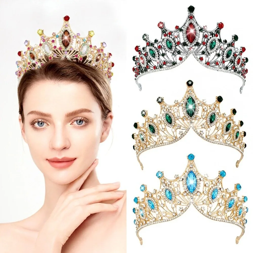 

Vintage Rhinestone Queen Princess Crown Alloy Hair Accessories Bridal Headband Baroque Crystal Tiara Wedding Party