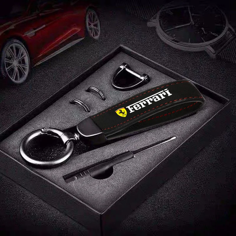 Llavero con emblema de coche de cuero de ante, colgante para Ferrari Roma 488 Portofino F8 Spider SF90 Superfast Competizione LaFerrari