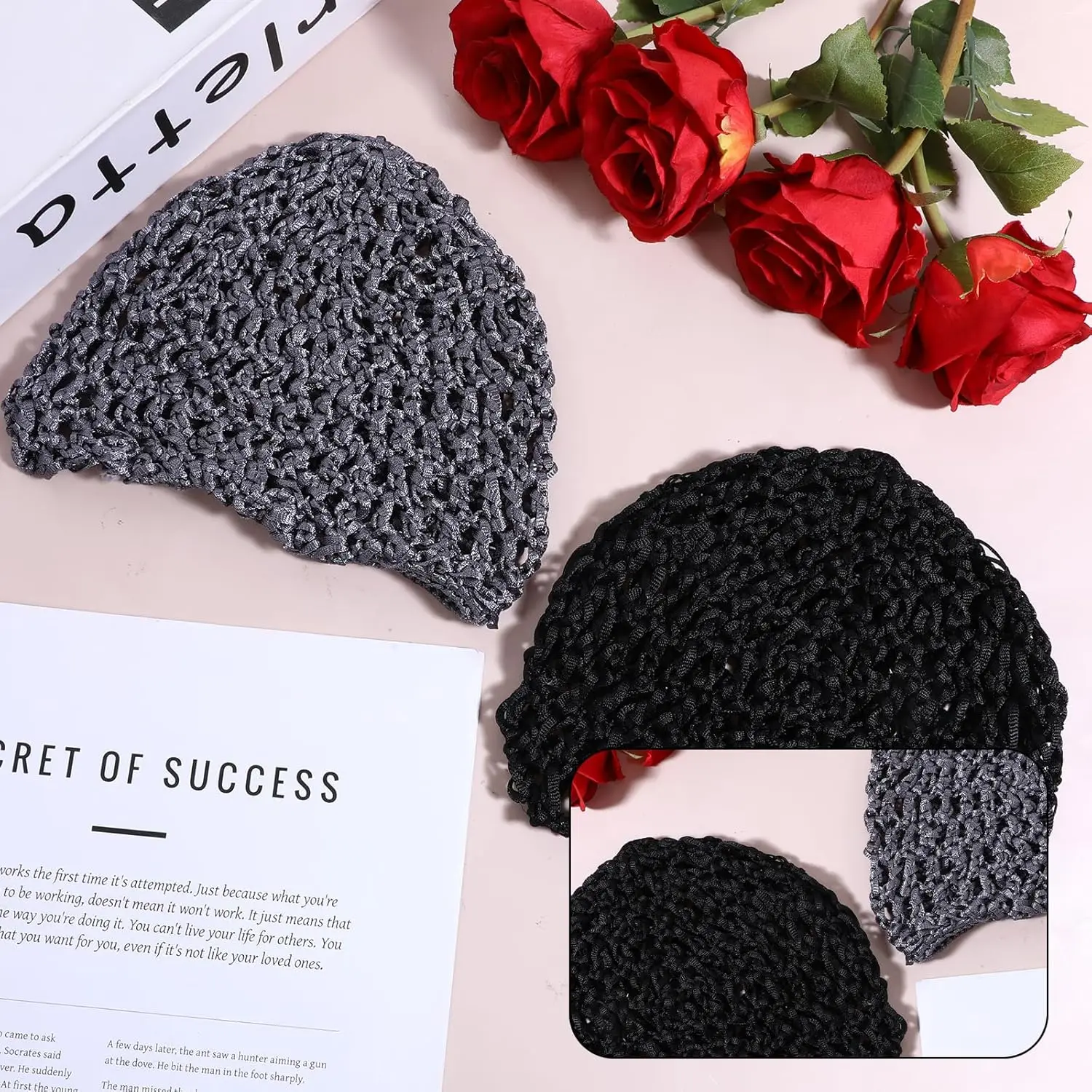 

2PCS Shower Cap Hair Nets Cap Hair Nets For Sleeping Soft Rayon Mesh Crocheted Hairnet Snoods Wrap Bonnets Long Straight Curl Wi