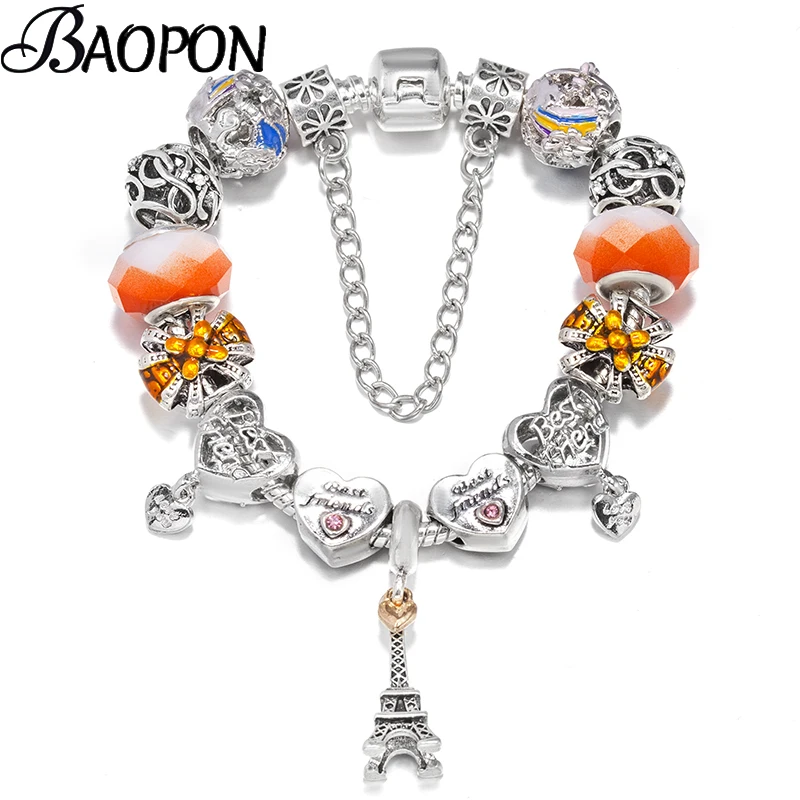 Silver Color Luxury Noble Tower Charm Bracelet For Women Fits DIY Brand Bracelets Bangles Pulseiras Jewelry Gift Wholesale