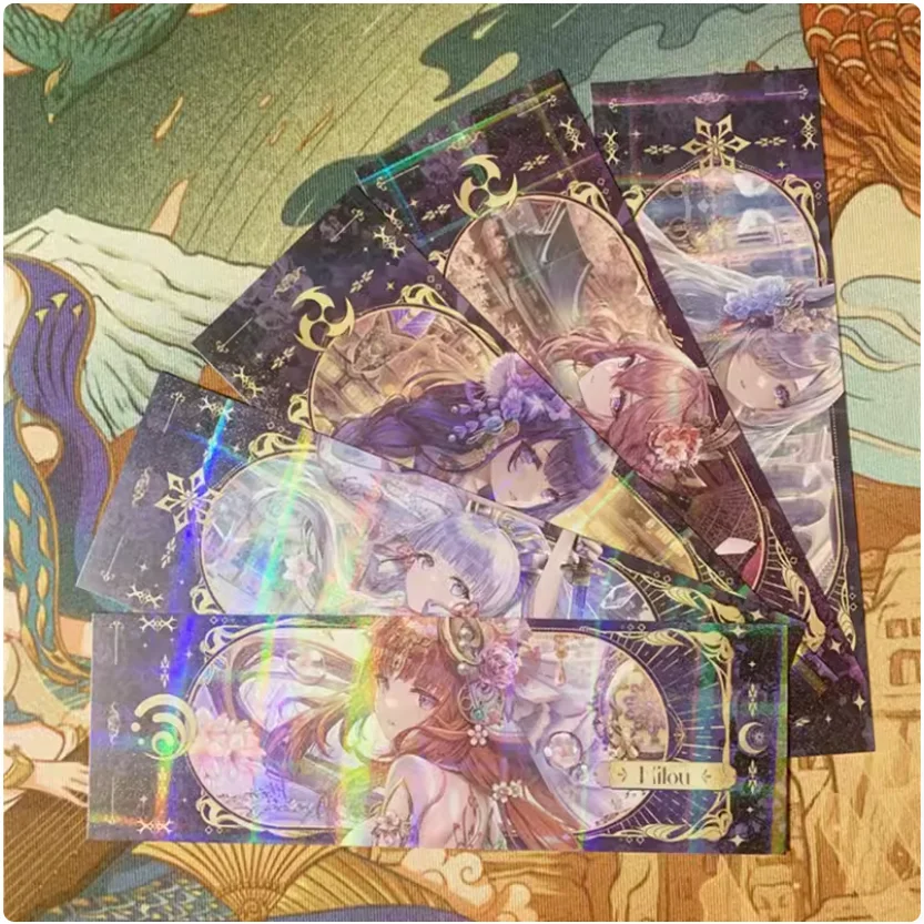 애니메이션 원신 임팩트 레이저 티켓, 풀 원피스 스타일, 유라 아야카 라이덴 쇼군 야에 미코 더블 골드 북마크 컬렉션 카드, 2024