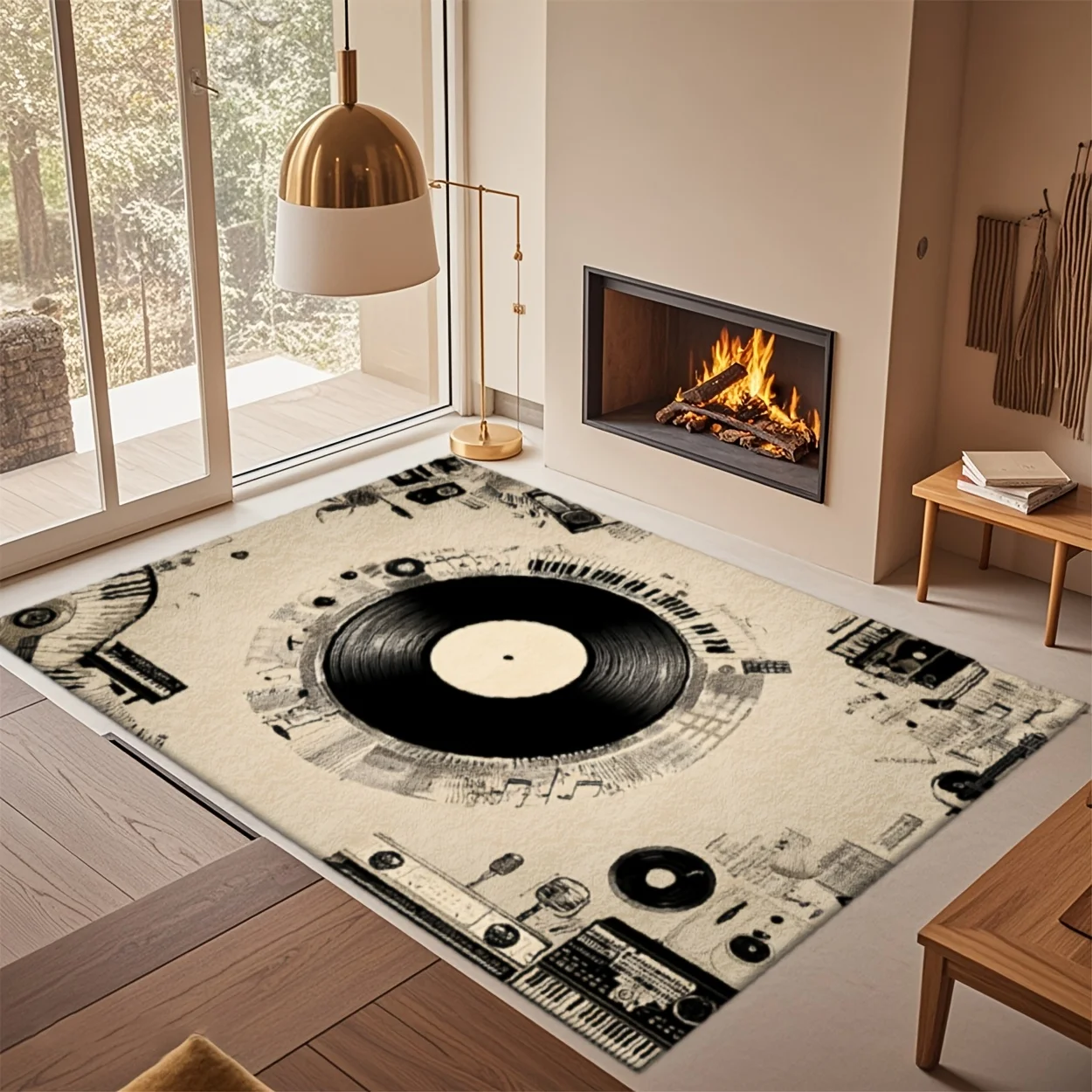 Vintage Vinyl Record Print Area Rug, Retro Style Decor Floor Mat for Living Room, Bedroom Home Interior Decoration