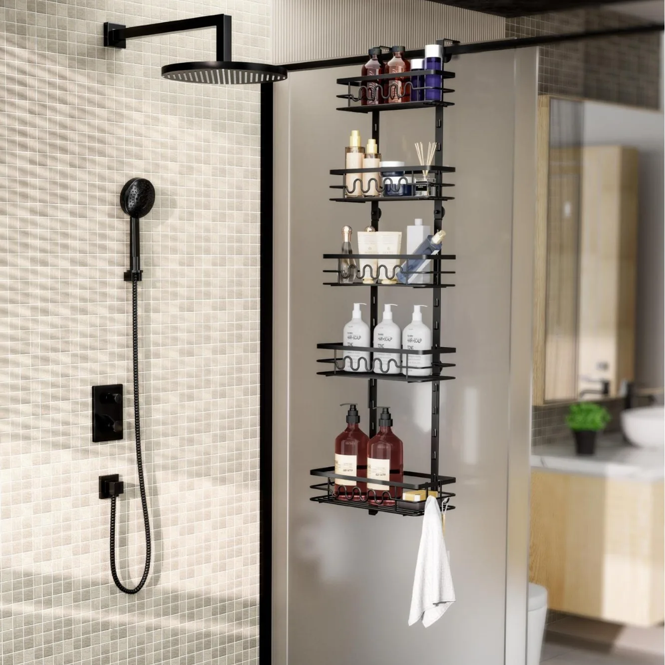 

Over The Door Pantry Organizer, Metal Multi-Layer Wall Mounted Behind Door Hanging Storage Organizer Shelf for Kitchen Bathroom