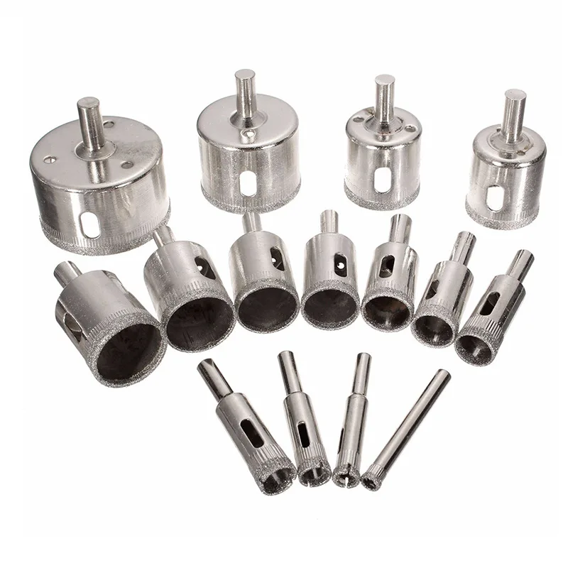 15pcs 6-50m Set Tile drill bit Set Diamond Coated Tile Marble Glass Ceramic Hole Saw Drilling Bits Power Tools Accessories