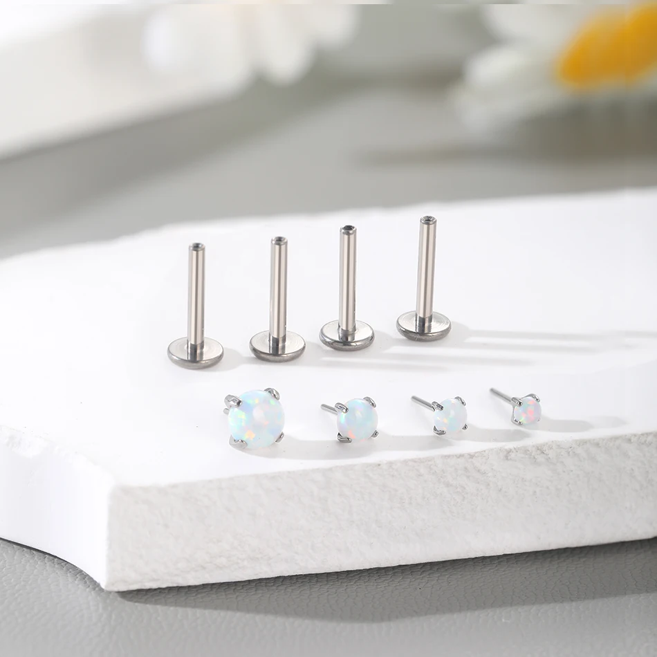 1PCS Titanium Threadless Labret Monore Piercings Opal White Opal Blue Claw Push-in Stud Earrings  Tragus Helix Piercing Jewelry