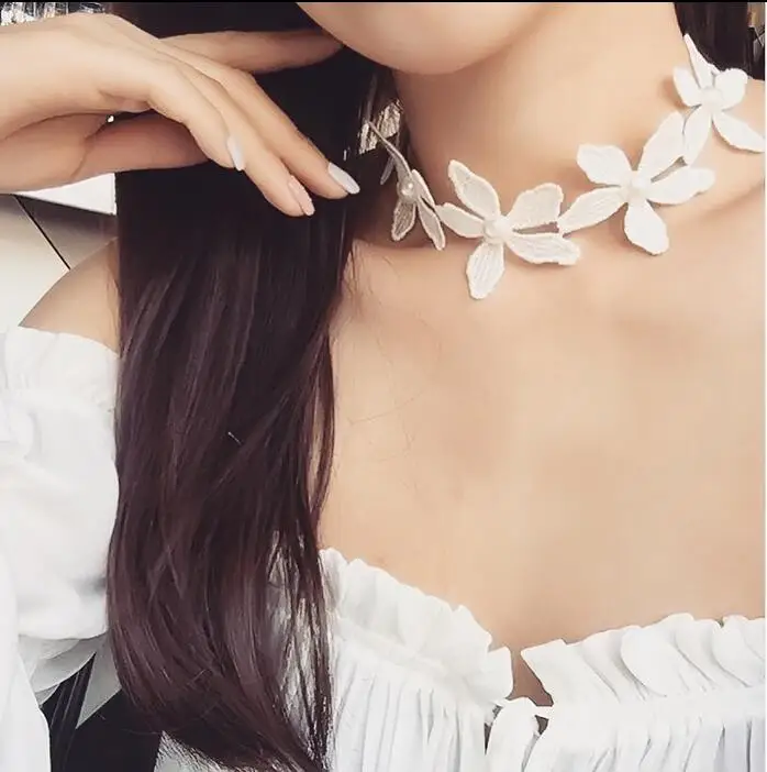 white Choker Collar Necklaces Women Fashion Flower Necklaces&Pendants Lace Collier Bijoux Boho Jewelry