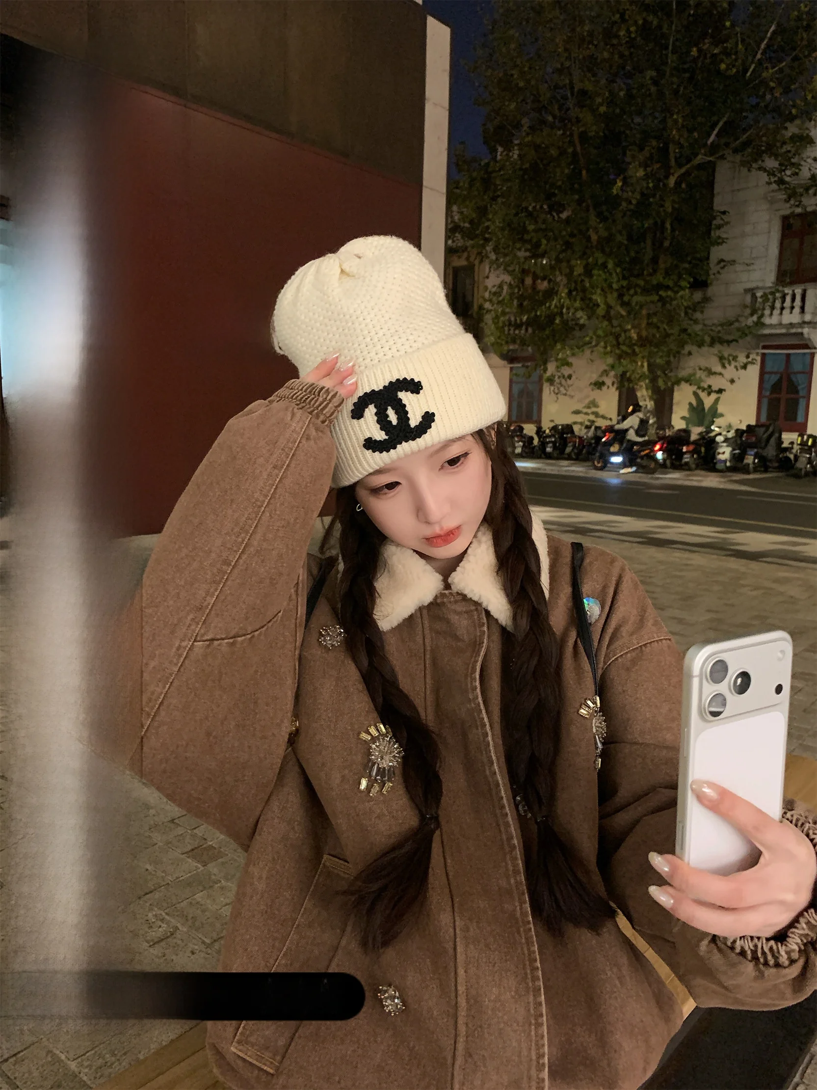 

Dearhua Heavyweight Denim White Goose down Jaet Lamb Fur Collar Casual Sle Women's Puffer Coat Warm Long Sve Regular Fit