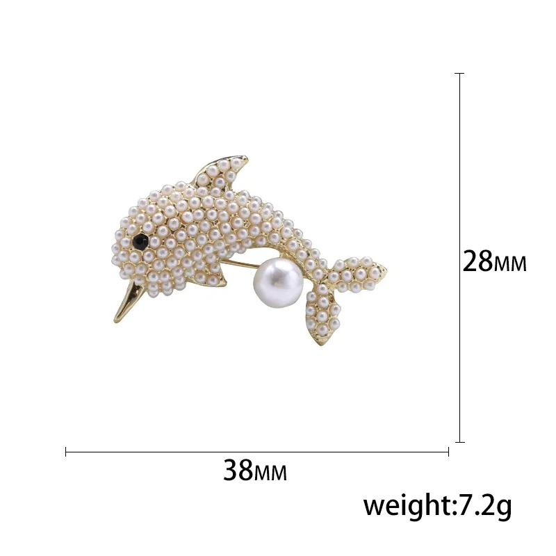 Blucome Lively pearl dolphin Shape Yellow Enamel Brooches For Women Kids Coat Collar Scarf Clothes Pins Accessories