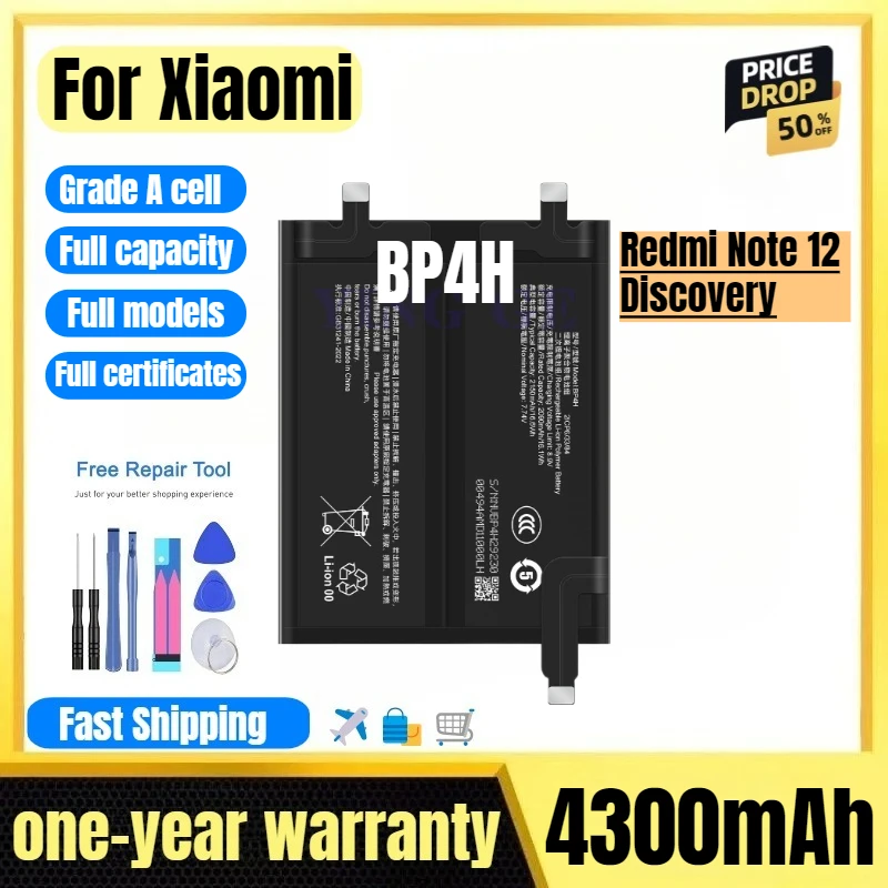 

BP4H for Xiaomi Redmi Note 12 Discovery Phone Battery High Quality High Capacity Replacement Bateria Grade A Cell with Tools