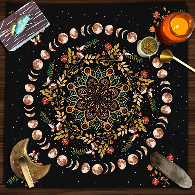 

VIKAMA Full Moon Floral Mandala Tarot Mat Divination Cloth Witchcraft Wiccan Altar Mat Spiritual Home Decor