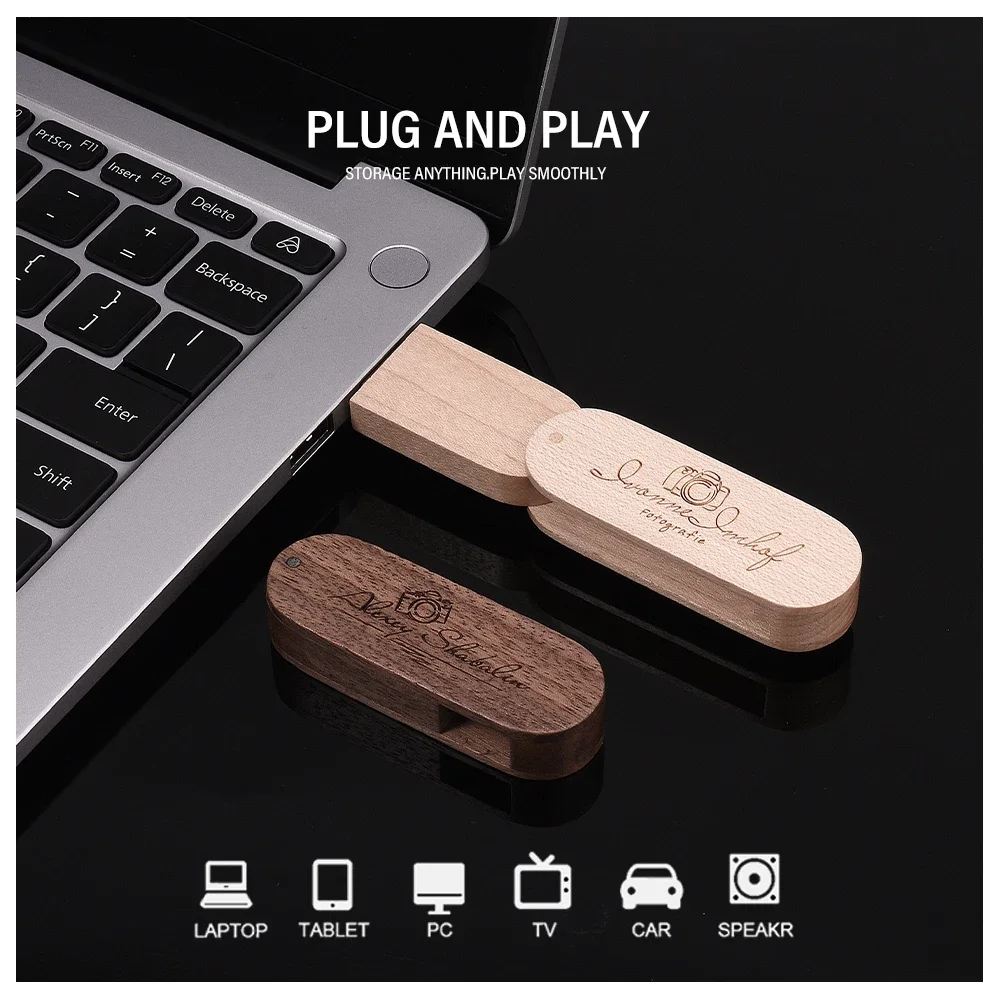 Вращающиеся USB-флеш-накопители из кленового дерева, 128 ГБ, 100% настоящая емкость, 64 ГБ, бесплатная карта с логотипом, 32 ГБ, свадебный подарок
