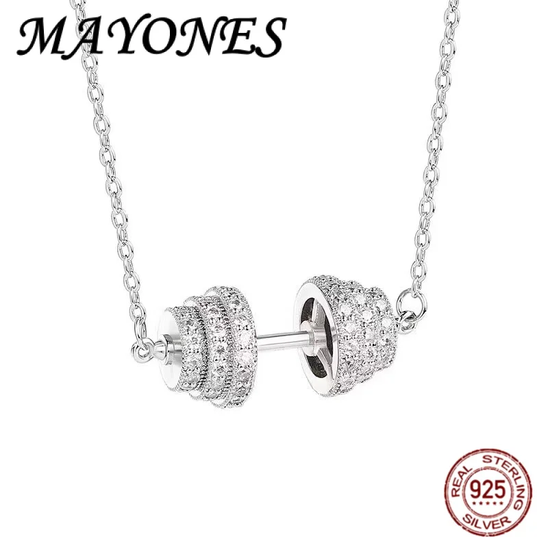 

НОВОЕ ожерелье из чистого серебра S925, мужское и женское индивидуальное ожерелье с гантелями для фитнеса, кулон, модный подарок для пары