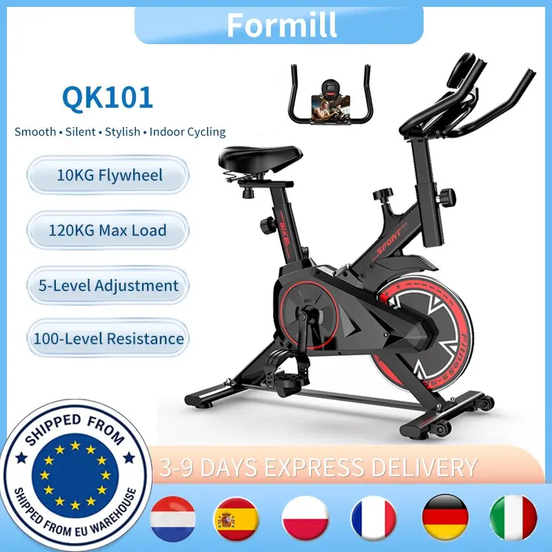 Vélo de spinning d'intérieur Formill QK101, transmission par courroie silencieuse, résistance réglable, écran électronique, entraîneur cardiovasculaire à domicile