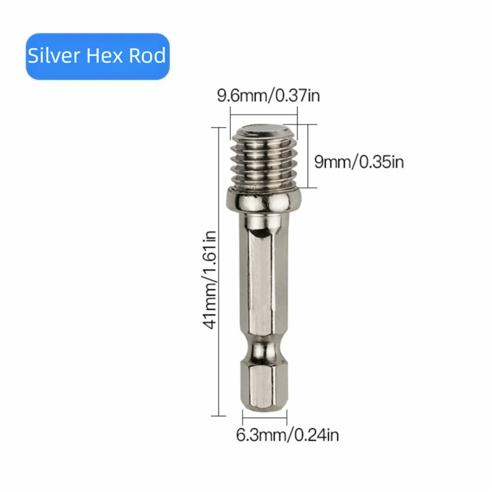 5pcs Threaded Design Drill Connecting Rod M10 Thread Size Spiral Shaft Hex Adapter Disc Conversion Type Silver Color
