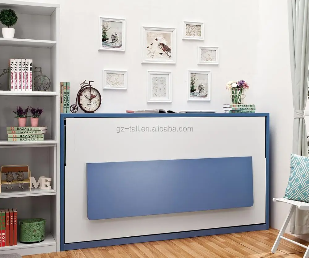 CustomizableHorizontal Single Size Space Saving Spring Mechanism Folding Murphy Bed Wall Bed with Desk