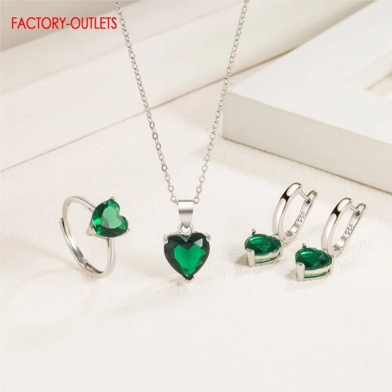 Accesorios de boda de corazón de amor de marca de moda, pendientes de plata de ley 925 originales, conjuntos de anillos y collar para mujeres y niñas, fiesta