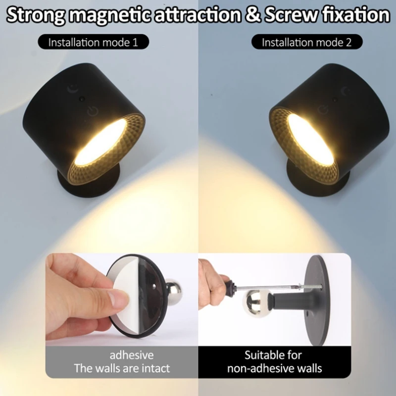 ไฟ LED แบบชาร์จไฟ USB พร้อมรีโมท 3 อุณหภูมิสีความสว่างหรี่แสงได้ 360 °   การติดตั้งแม่เหล็กแบบหมุนได้