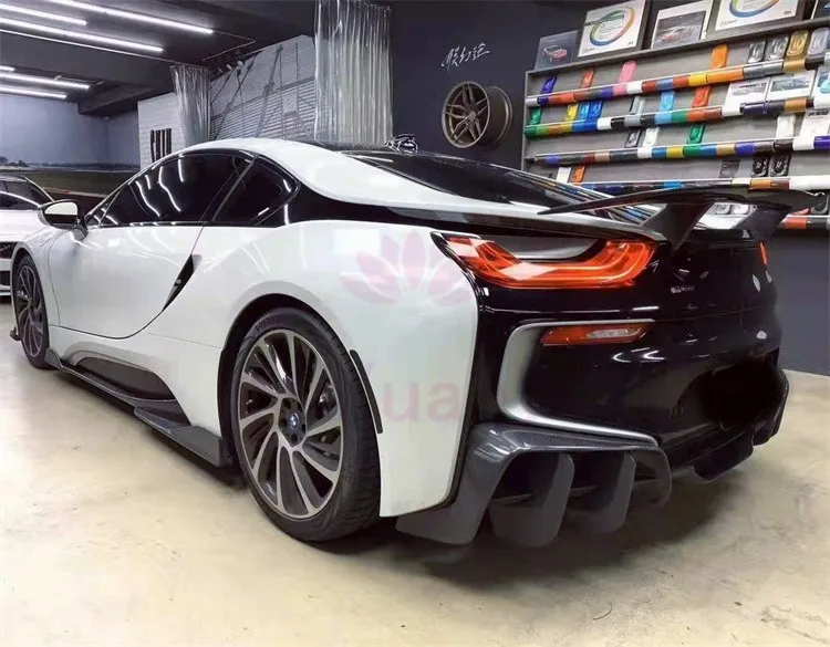 EB نمط ألياف الكربون الجبهة الشفاه الجانب تنورة الناشر الخلفي حافة الخلفي سبويلر المصد الأمامي ل 2014-2019 BMW I8 طقم الجسم #6