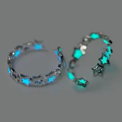 Hollow Star Luminous Rings For Women Men Glow In Dark Silver Color Star Gifts Vintage Fashion Jewelry Green Blue