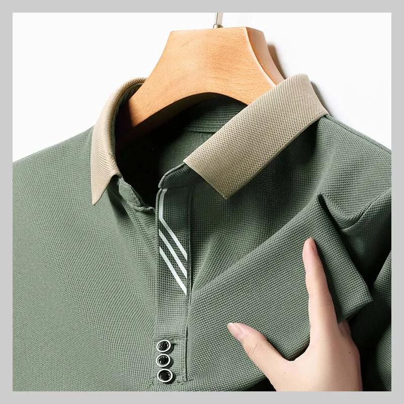 

2024 High-End Summer Business Casual Cool Breathable Fabric Men's Lapel Polo Shirt Short Sleeve Fashion Designer Tops M-4XL