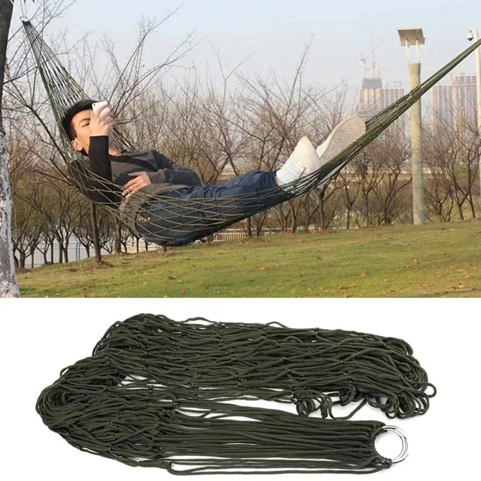 Outdoor Nylon Mesh Hammock Swing Leisure Hang Sleeping Bed Outdoor Travel Camping Adult Portable Foldable Hammock