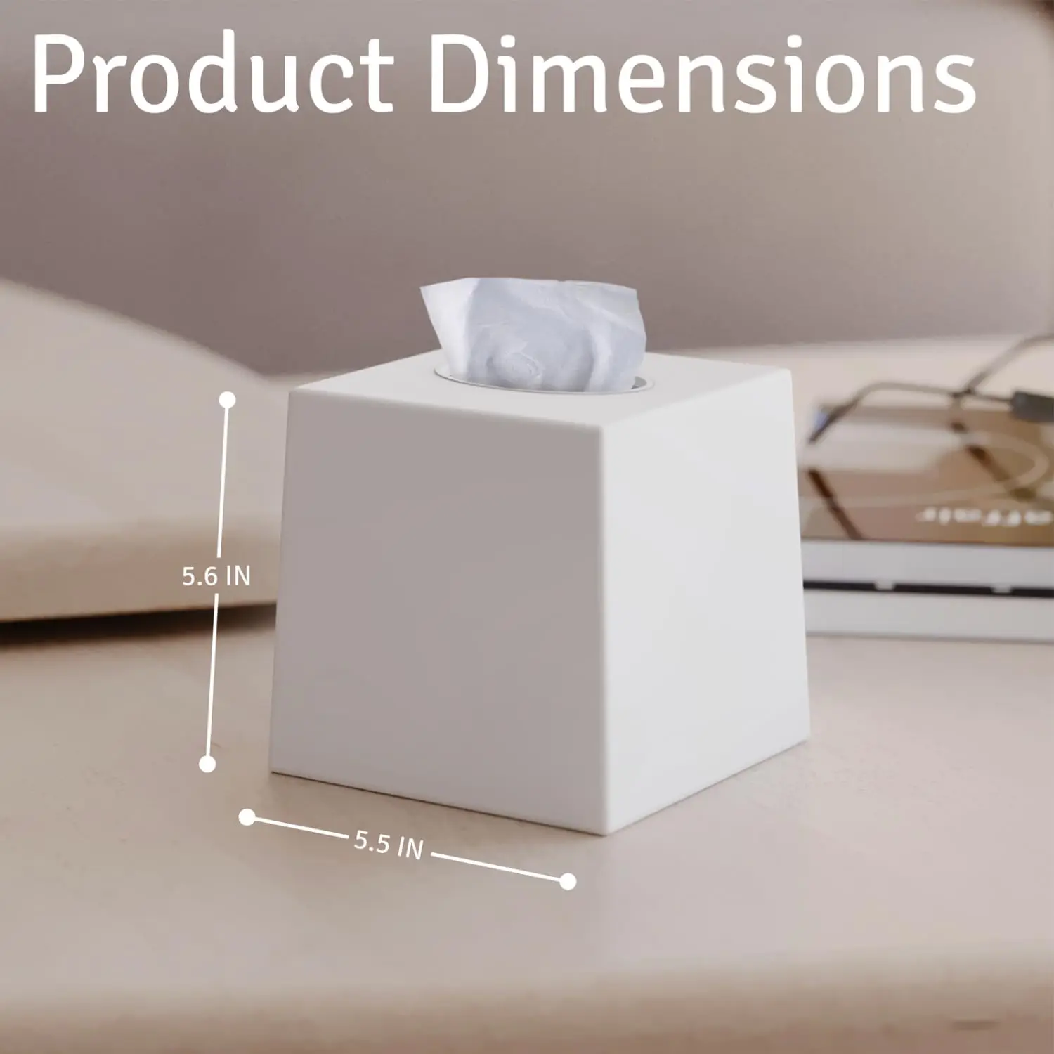 White Square Plastic Tissue Box Cover Set Of 2 – Cube Facial Tissue Holder For Desk, Living Room, Vanity (5.5” x 5.5” x 5.6”) - view 4
