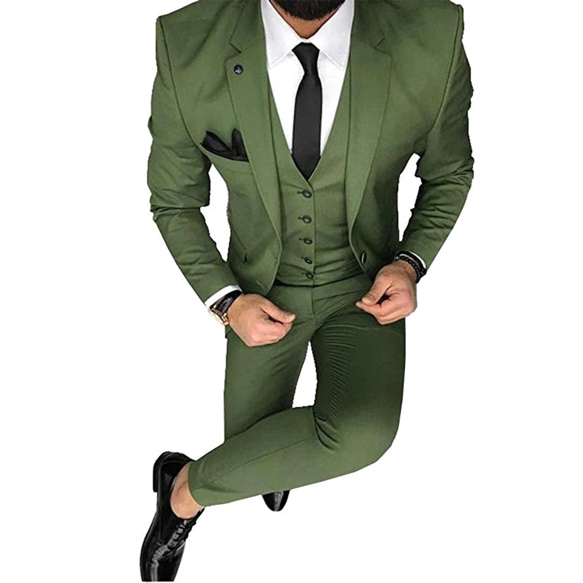 

2024 Business Men Suit Terno Green Men Suits Notched Lable Formal 3 Piece Slim Fit Tuxedos Custom Blazer(jacket+pants+vest)