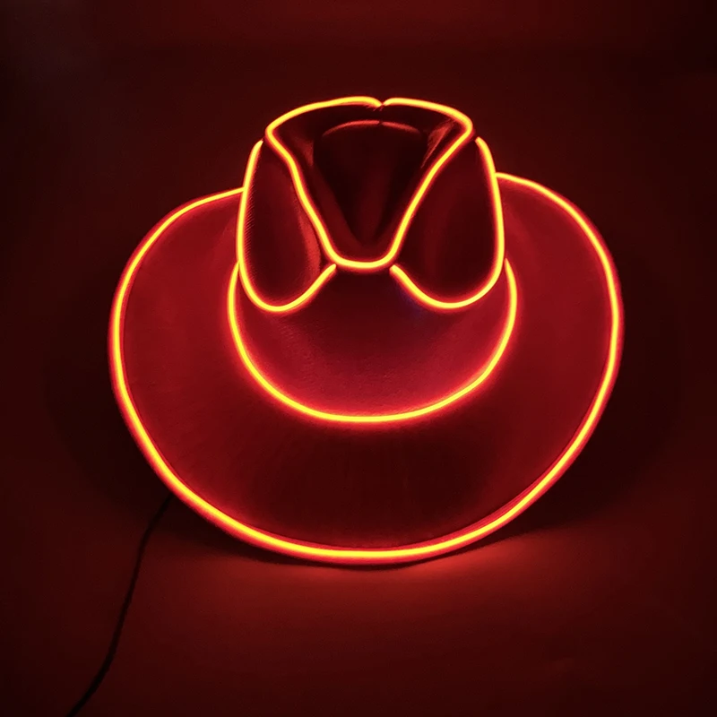 Leuchtende Partyartikel für Junggesellinnenabschiede, leuchtender Braut-Cowgirl-Hut, LED-Perlmutt-Cowboyhut, modischer Neon-Licht-Hut für Partys – Detail 14