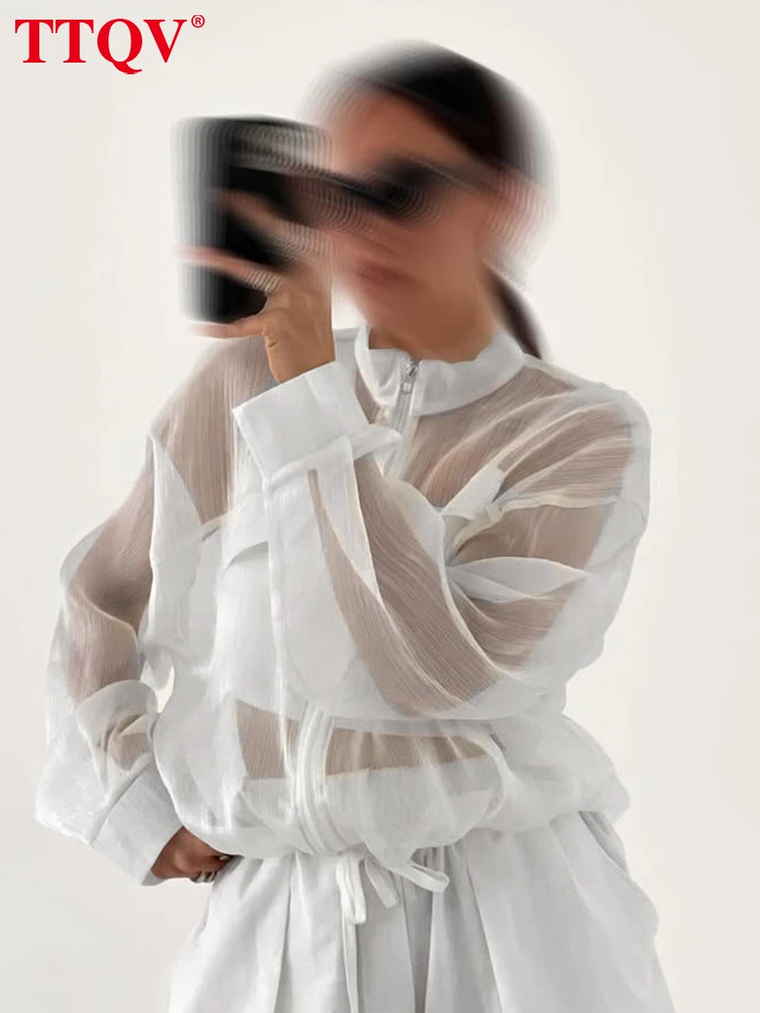 TTQV Fashion Loose White Women Blouse 2027 Spring Stand Collar Long Sleeve Lady Shirt Elegant Classic Zipper Top Female Clothing 3
