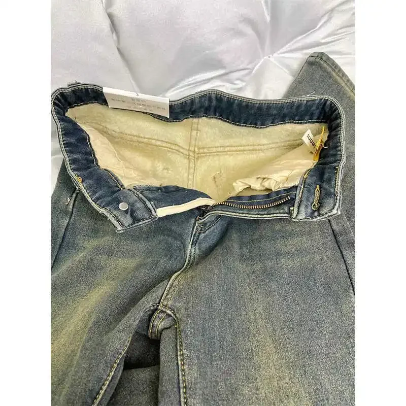 Grube, ocieplane polarem jeansy z wysokim stanem i prostymi nogawkami, damskie, plus size, lekko rozszerzane legginsy typu horse leg, jesień/zima 2024