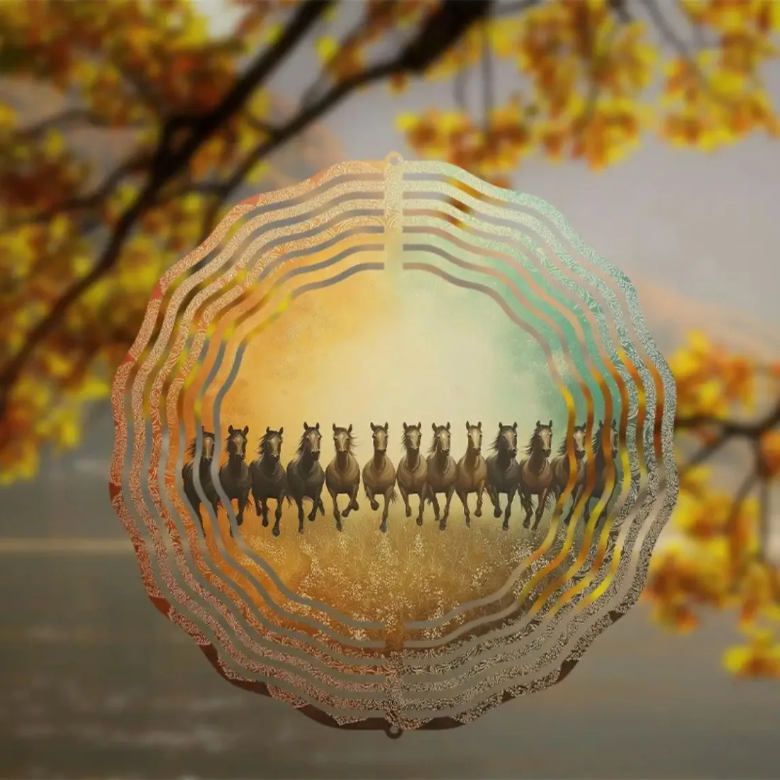 Carillón de viento de caballo galopante, decoración de jardín al aire libre, regalo artístico de Metal giratorio 360