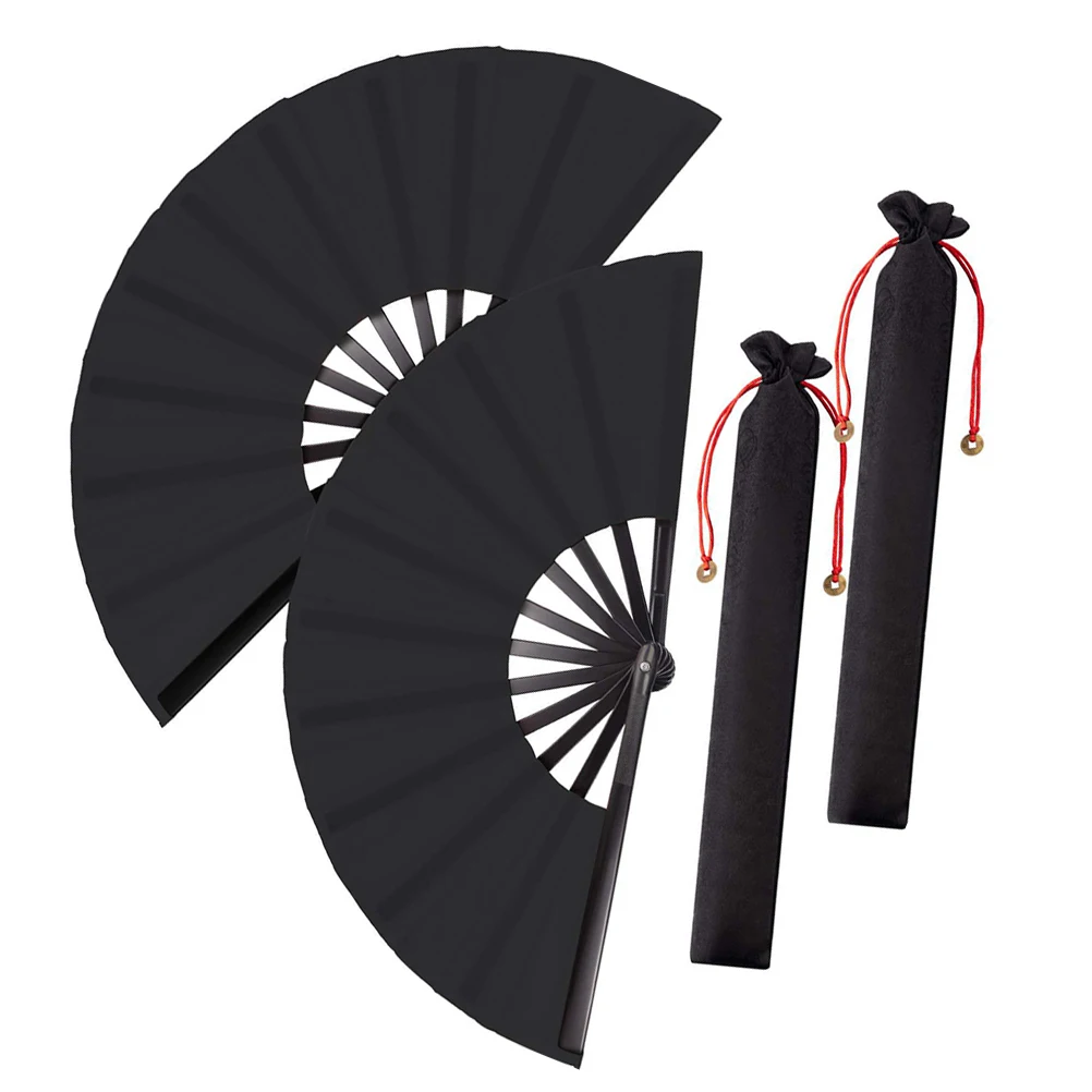 

2Set Portable Black Folding Kung Fu Fans Handheld Fans Silent Cooling for Summer Wedding Dancing Decoration Gifts