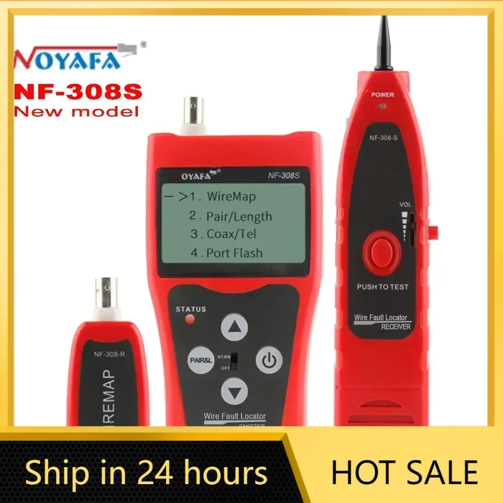 Noyafa NF-308 Network Cable Tester LCD Wire Fault Locator Red Color with USB RJ45 RJ11 BNC LAN Measurement Tool for Network Moni