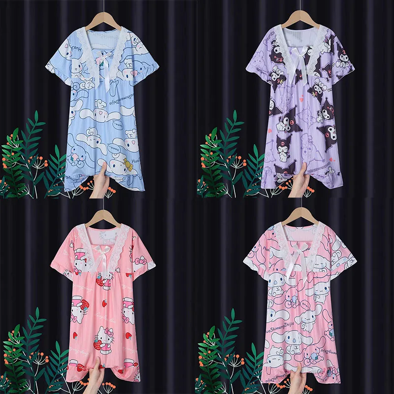 Children Pajamas Anime Sanrioed Kuromi My Melody Cinnamoroll Nightdress Thin Summer Sweet Cute Cartoon Home Wear Girls Sleepwear